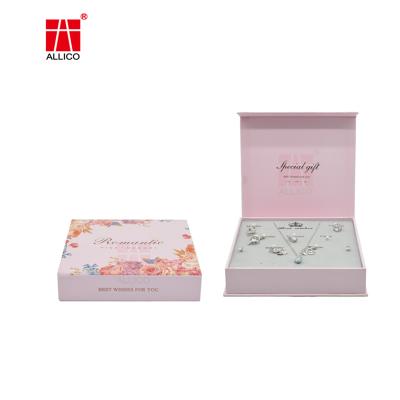 China Recyclable Custom Paper Jewelry Display Box Ring Gift Storage Box Set Logo Pink Magnetic Bracelet Necklace Earrings for sale