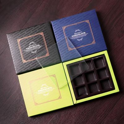 China Wholesale Recyclable 9 Places Grid CHOCOLATE Card Paper Gift Box Candy Chocolate Box Packaging With Plastic Insert And Lid for sale