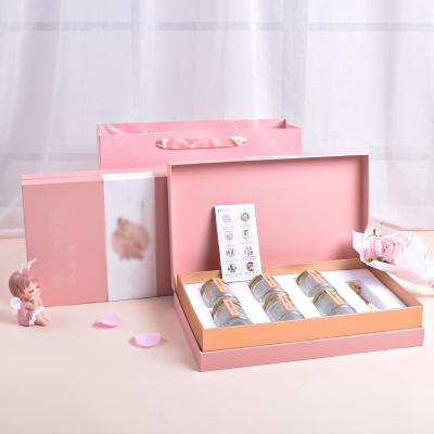 China Recyclable Custom Pink Tonic Nutrition Empty Gift Set Divider Food Box Canned Packaging Boxes for sale