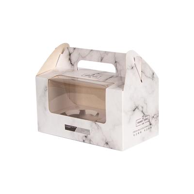 China Recycled Custom Marble Printing Materials Logo Cardboard Paper Packaging Box Cupcake Food Box With Window for sale