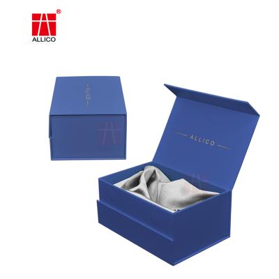 China Recyclable Wholesale Blue Luxury Customized Magnetic Satin Tissue Cardboard Paper Gift Box Wig Box for sale