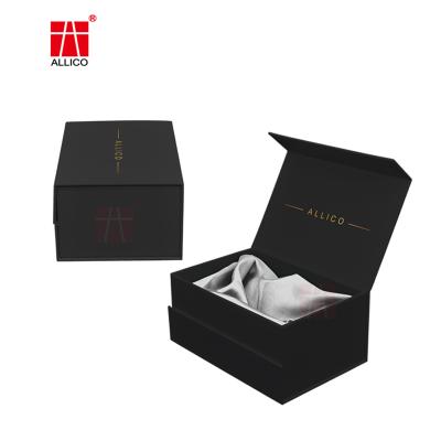 China Recyclable Custom Magnetic Gift Boxes Small Wig Box Black Extension Hair Box Packaging for sale