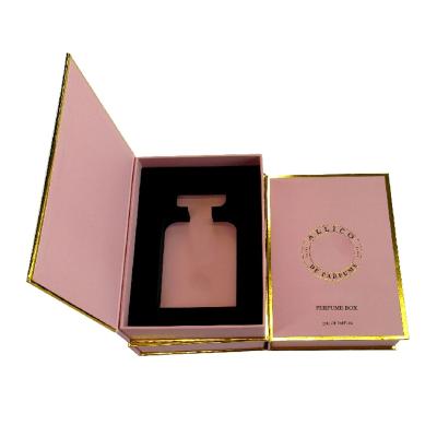 China Recyclable Free Design Making Perfume Bottle Packaging Box Pink Magnetic Perfume Gift Box With Insert for sale