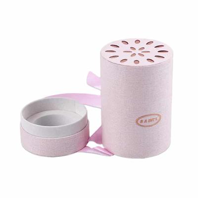 China Recyclable Die Cut Paper Packaging Box Cosmetics Small Cosmetics For Jars Round Shape With Ribbon for sale