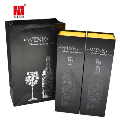 China Recyclable Black Hot WINE Silver Sublimation Magnetic Logo Wine Boxes Gift Box To Customize Wine for sale