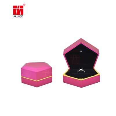 China Fancy Packing Ring Gift Custom Wholesale Velvet Material Luxury Packaging Boxes Hexagon Jewelry Box for sale