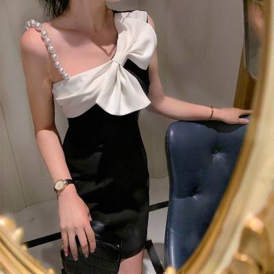 China Sustainable Korean Fashion Evening Party Dresses Women 2021 Summer Vintage Mini Dress Bow Design Sleeveless Sexy Y2k Dress Office Ladies for sale