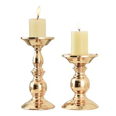 China Home Vintage Christmas Decoration Large Decorative Lamps Molds Light Metal Gold Candlestick Candle Holders for sale