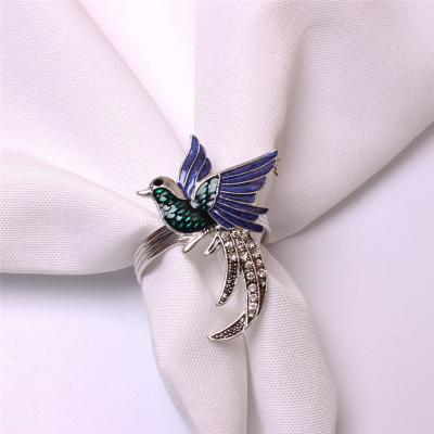 China Craftsman Natural Crystal Diamond Bird Initial Adjustable Color Engraved Silver Napkin Rings for sale