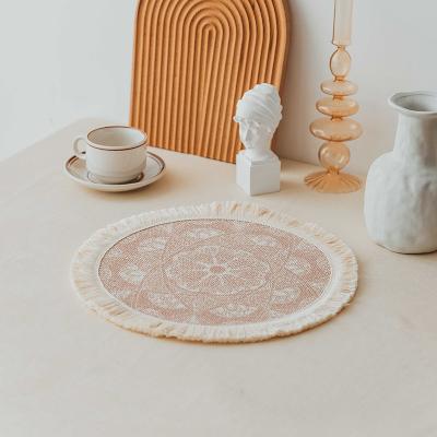 China Round Mesa Mantles Individuales Bordado Doily Lace Fringe Weddingable Place Mat for sale