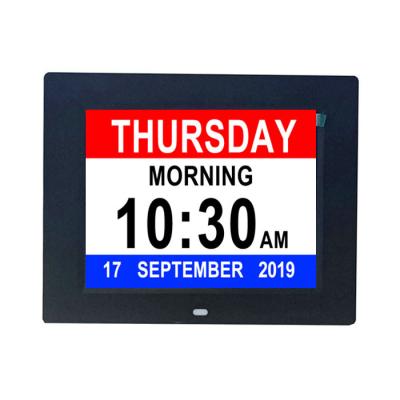 China Large Calendars Display Table Stand Wall Hang 8 Inch LCD Digital Dementia Talking Calendar Day Clock With Medication Alarm for sale