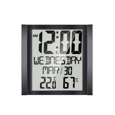 China Class Simple Design Big Letter Alarm Clock High Definition Nap Time Display Calendar Digital Clock With Temperature Humidity for sale