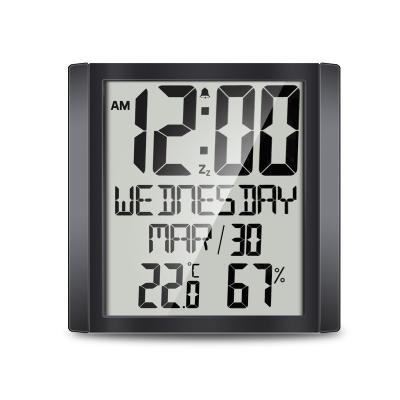 China Large Display Calendar Hygrometer Thermometer Calendar Multifunction Digital Alarm Clock Battery Electronic LCD Wall Clock for sale