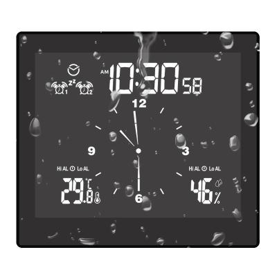 China Multifunctional Waterproof Calendars Bathroom Clock Shower Timer Wall Suction Square Cups With Nap Function Hygrometer Thermometer for sale