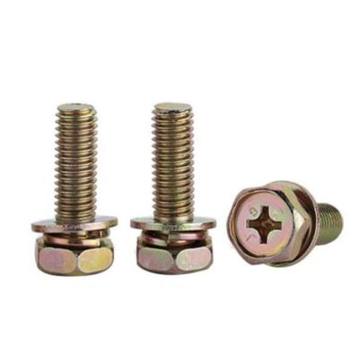 China HEX M4 M5 M6 M8 Colored Zinc Plating Hex Cross Recessed With Seal Spring Combination Bolt Hexagon Machine Three Combination Screw for sale