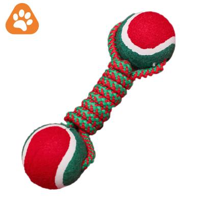 China Wholesale Interactive Durable Molar Cotton Rope Double Stocked Christmas Balls Dog Chew Toys for sale