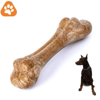 China Factory Stocked Wholesale Recycled Wooden Flour Hard Realistic Bones Molar Dog Chew Toy Premium for sale