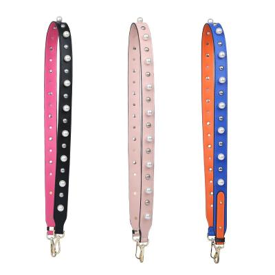 China Handbag PU leather custom bag strap with pearl decoration bag belt 30 mm wide shoulder belt with rivet for bag for sale