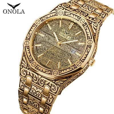 China Classic Water Resistant Men's Style Gold Engraving Quartz Analog Watches Top Brand Male Fashion Waterproof Business Dress Watches for sale