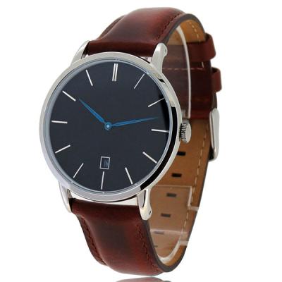 China Auto Date Branded Watches For Men Online With Super Slim 316L SS Case And Leather Band for sale