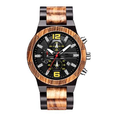 China Hot sale 23cm automatic multifunction double strap multi-function date quartz glass mineral glass men's wood watch for sale