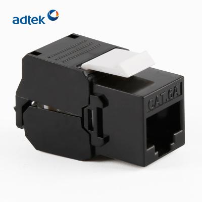 China Black ABS UTP Toolless Cat6a High Performance 180 Degree RJ45 Trapezoidal Jack for sale