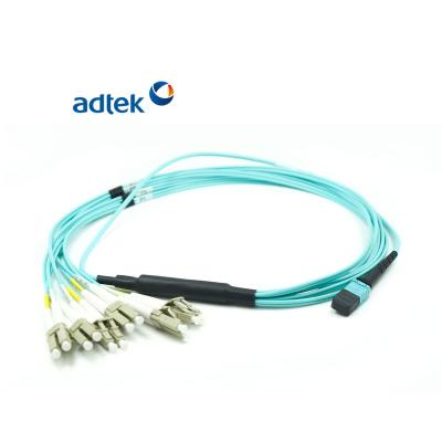 China FTTX OM3 MTP to LC 50/125 Multimode Duplex Aqua Optical Fiber Patch Cord for sale