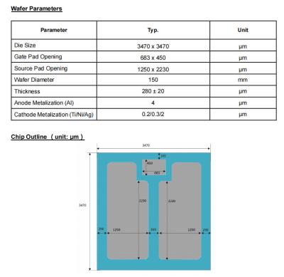 China HX1M040065W macrocoresemi SiC MOSFET Silicon carbide SiC wafer 3470 x 3470 for sale