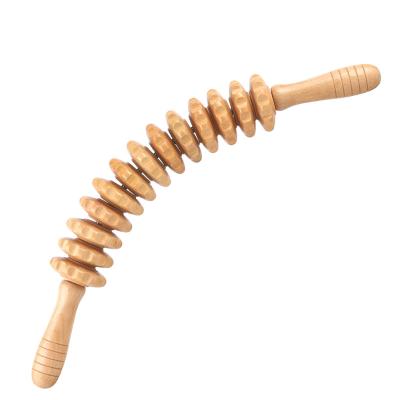 China 100% Nature Wood Roller Bead Back Massager Holders Handle Therapy Massage Wood Tool Kit for sale