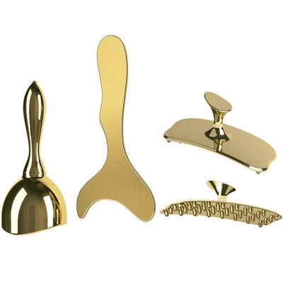 China Handheld Fashion Attractive Design Metal Therapy Set Body Sculpting Massager Gold Metal Massage Tools Swedish Metal Panel Contouring Cup for sale