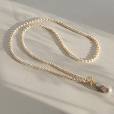 China Environmental Friendly Baroque Pearl Necklace 14k Long Pearl Beaded Link Necklace Price for sale