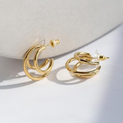 China TRENDY Classic Fashion 18K Gold Plated C Shaped Earrings FineJewelry Trendy Stud Earrings For Women for sale