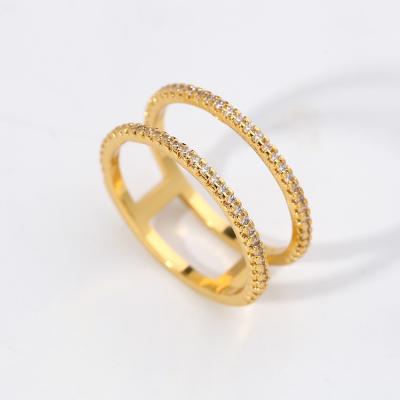 China Double RING Double Finger Ring Price Diamond Rings Jewelry Women's Gold Plated Diamond Environmental Friendly for sale