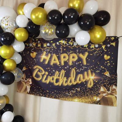 China Party Decorations Black Gold Happy Birthday Backdrop Banner For 21st 30th Fortieth Fiftieth Sixtieth Birthday Party Decorations Party Photo Booth for sale