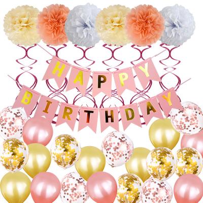 China Party Decorations Rose Gold Confetti Balloons Garland Kit with Happy Birthday Banner for Birthday Party Balloons Set Decorations for sale