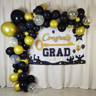 China Party Decorations Black Blue Balloons Garland Gold Confetti Kit with Congratulations Graduate Banner Backdrop Graduation Decorations for sale