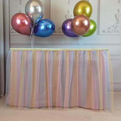 China Party Decorations 6ft Round Rectangle Table Rainbow Tulle Tutu Table Pastel Skirt for Birthday Baby Shower Party Decorations for sale