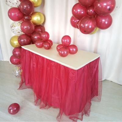 China 6ft Burgundy Tulle Round Rectangle Square Tulle Tutu Table Table Skirt Birthday Party Decorations for sale