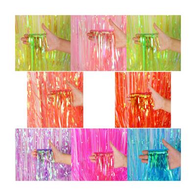 China Party Decorations Rainbow Rain Colorful Tinsel Finge Backdrops Curtain for Birthday Baby Shower Party Decorations Foil Curtains for sale