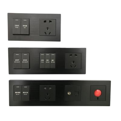 China Single Panel Aluminum Hotel Switch 2 Gang Wall Socket And Switch for sale