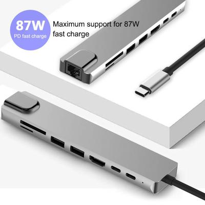 China Multifunctional Premium Aluminum Alloy 8 in 1 SD TF Card Reader, 2 USB3.0, 2 USB C up to 87W to Type C Hub for Macbook for sale