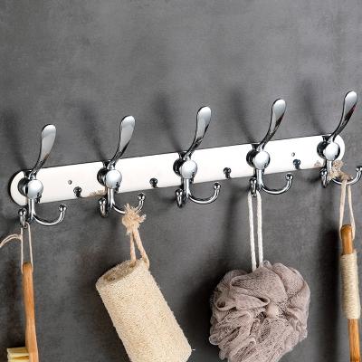 China Self Adhesive 5 Hooks Stainless Steel Sustainable Hook Wall Hanging Clothes Hooks for sale