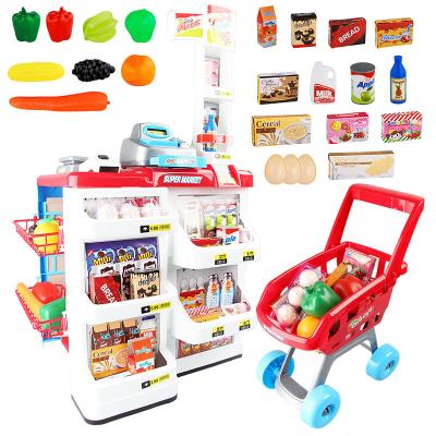 China Large Funny DIY Children's Kitchen Toy Set Supermarket Cash Register Shopping Cart Set Toy for sale