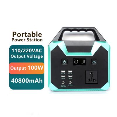 China Large Size High Capacity 100W 40Ah Outdoor Smart Solar Lithium Generator Cordless Camping Portable Charging Station for sale