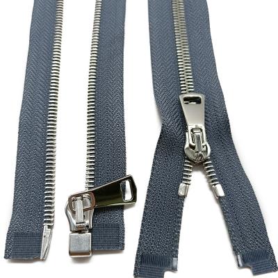 China High Quality Custom Made Bright Silver Metal Zipper #5 Open End Nickel Free Zippers For Sewing for sale