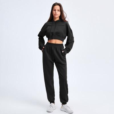 China 2021 New Arrival Xs-2xl Breathable Outdoor Casual Cropped Jogger Suit Set Casual Hoodie Set for sale