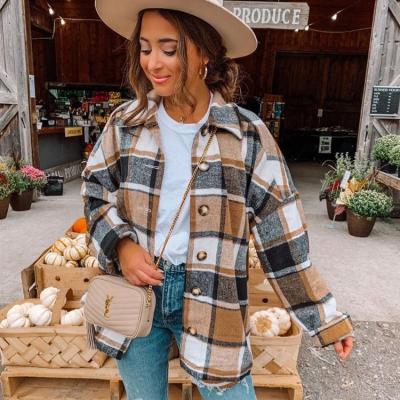 China Anti-Wrinkle Autumn Winter Long Sleeve Plaid Shirt Jackets Jacket Women Loose Buttoned Plaid Coat for sale