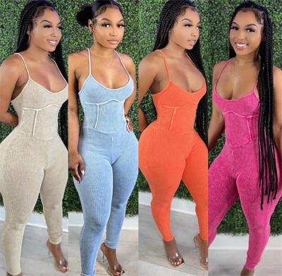 China Bodycon Overalls 2022 Summer Solid Color QUICK DRY Backless Elasticity Ribbed Women One Piece Overalls for sale