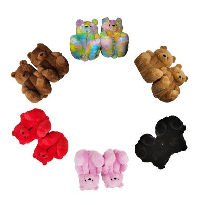 China Colorful Animal Indoor Women Tedy Bear Slippers Winter Shoes Luxury Fluffy Wholesale Light Fur Slipper for sale