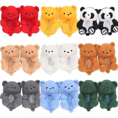 China 2021 New Arrivals Fuzzy Plush Slippers For Women's Breathable Mommy And Me Bear Slippers for sale